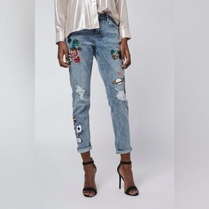 NEW Topshop MOTO Badge Lucas Low Rise Slim Boyfriend Jeans Casino Size W30 L32